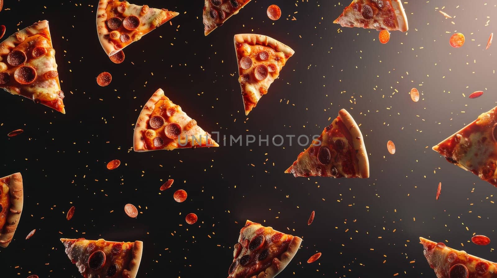 Abstract arrangement of floating pizza slices in a contemporary layout