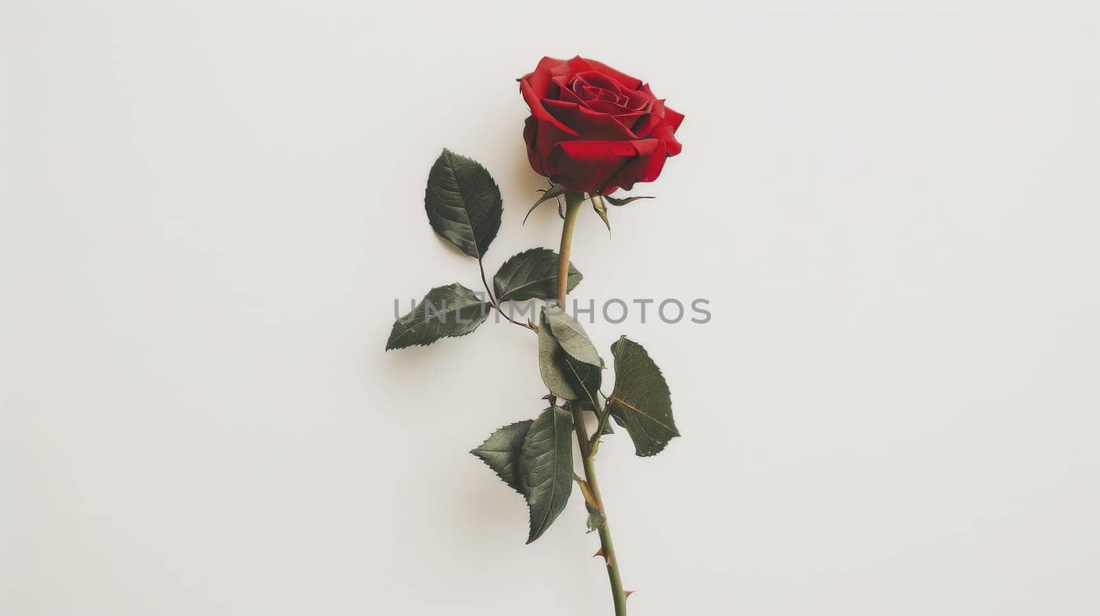 A single red rose against a white background, symbolizing love in its simplest form