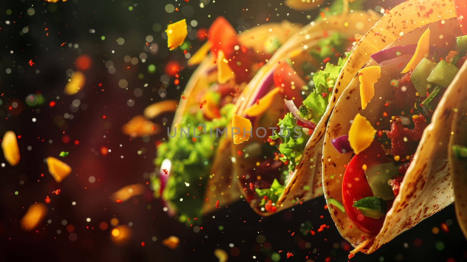 Abstract color background with a spinning plate of tacos
