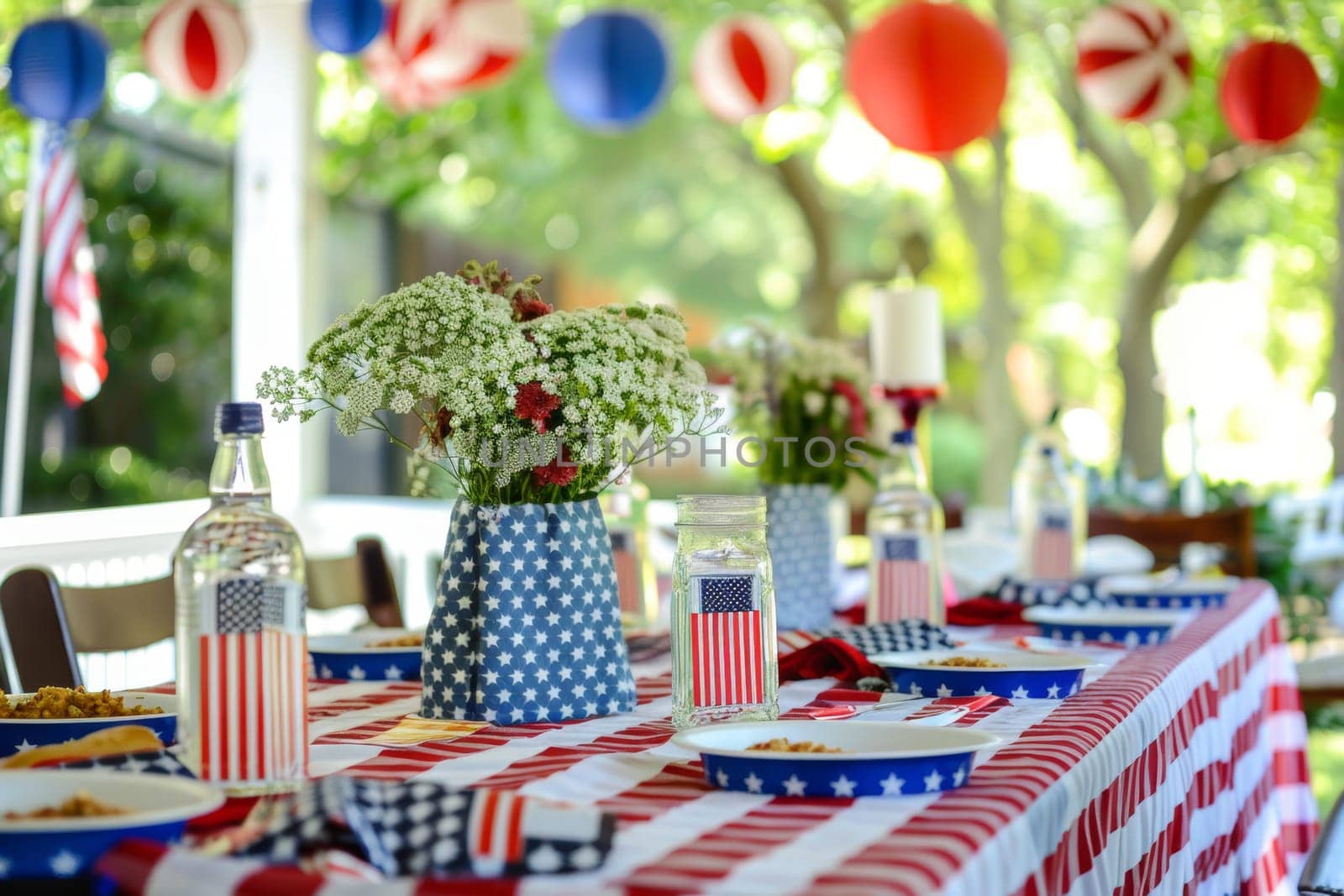 American flag-themed decorations for a Patriot Day party.