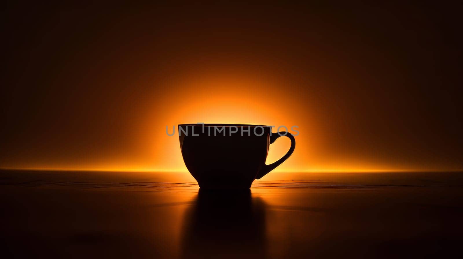 Aesthetic contrast a coffee cup silhouette against a warm glow