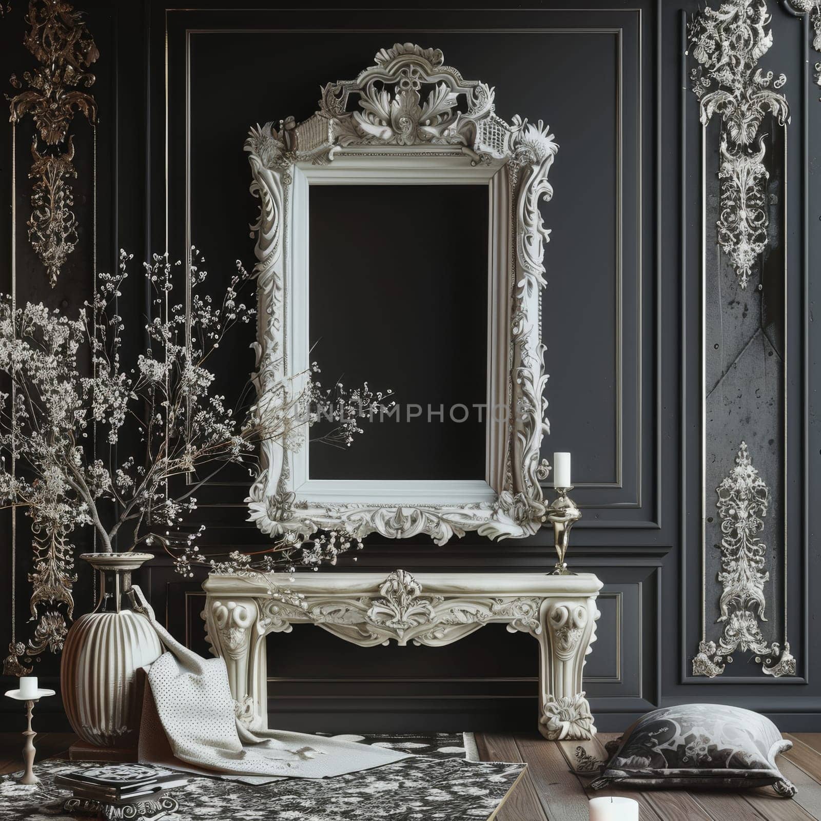 Chic mockup setup showcasing intricate decoration for a sophisticated presentation.