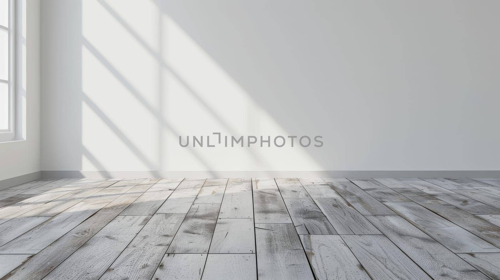 A large room with a window and a white wall. The room is empty and has a lot of natural light coming in from the window