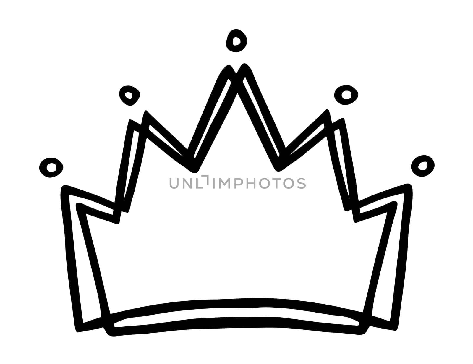 Hand drawn stylized crown design hand painted with ink pen, isolated on white background. Vector illustration