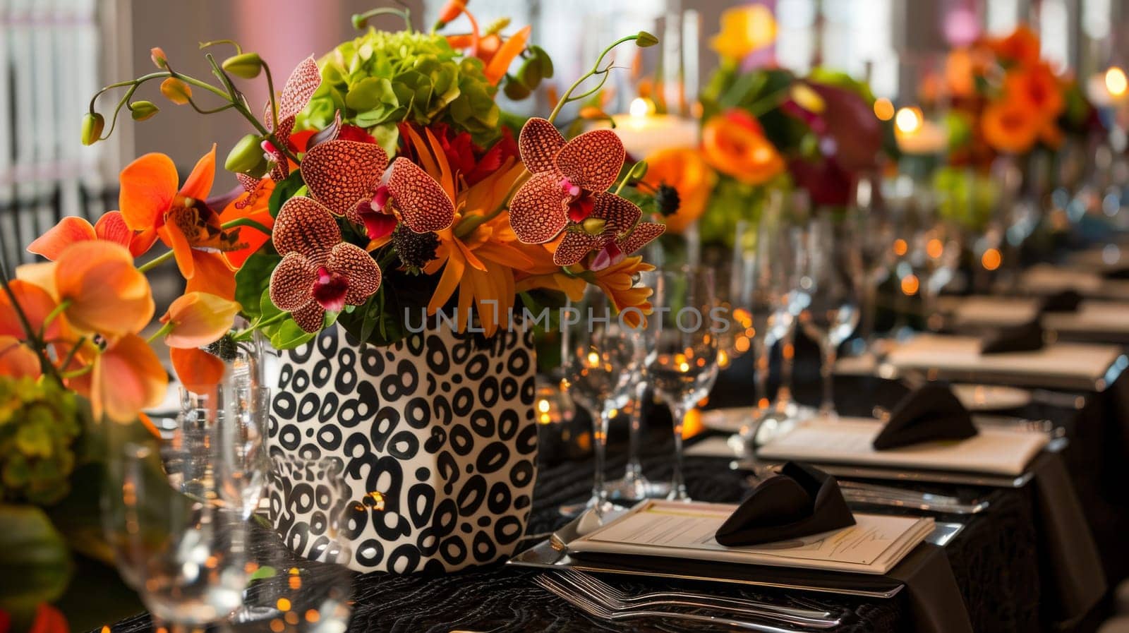 Contemporary party arrangement with a striking pattern motif