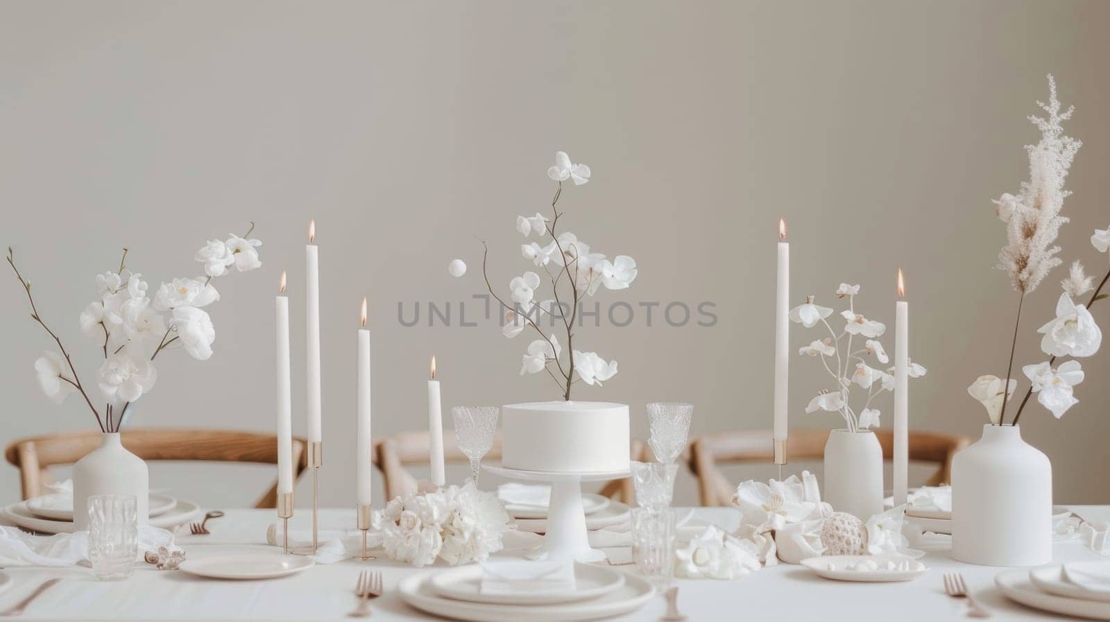 Clean lines and neutral tones characterize this minimalist party theme