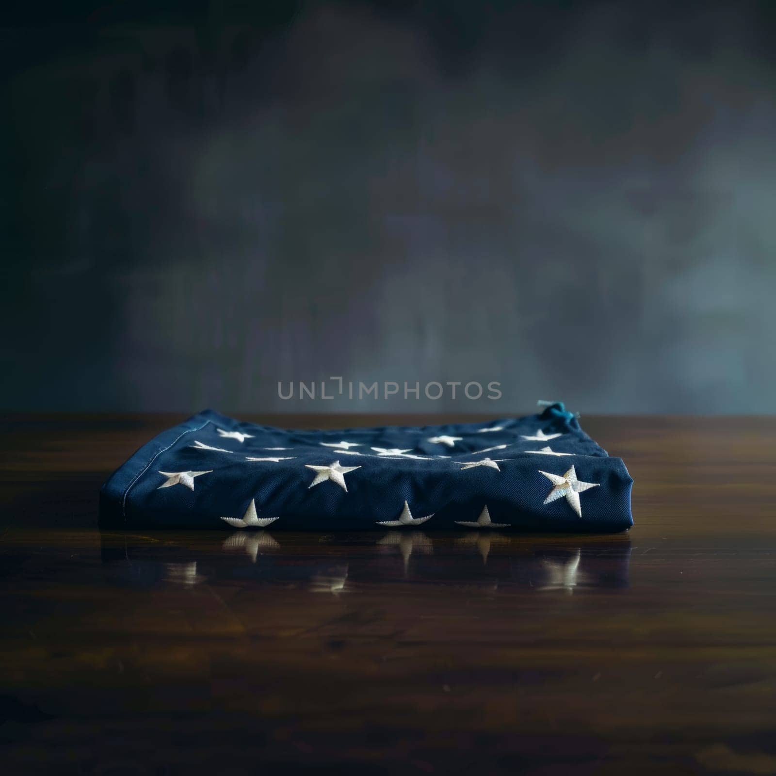 Clean and simple representation of a folded flag on a table.