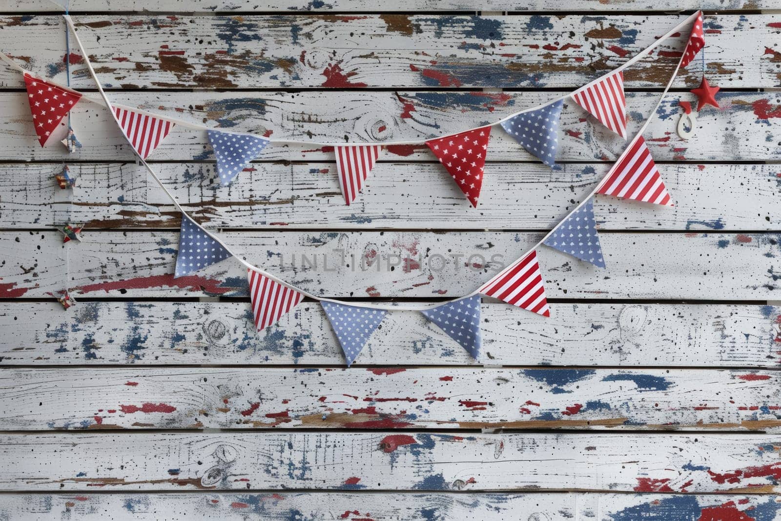 Decorated scene with American flag bunting for Patriot Day.