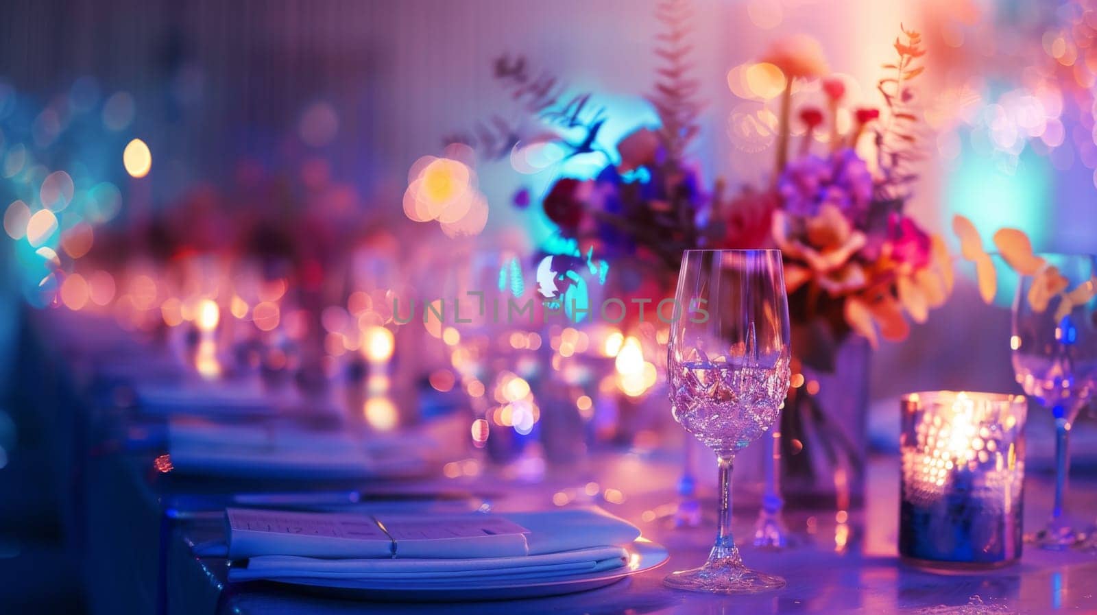 Dynamic party ambiance showcasing ample copy space for event information