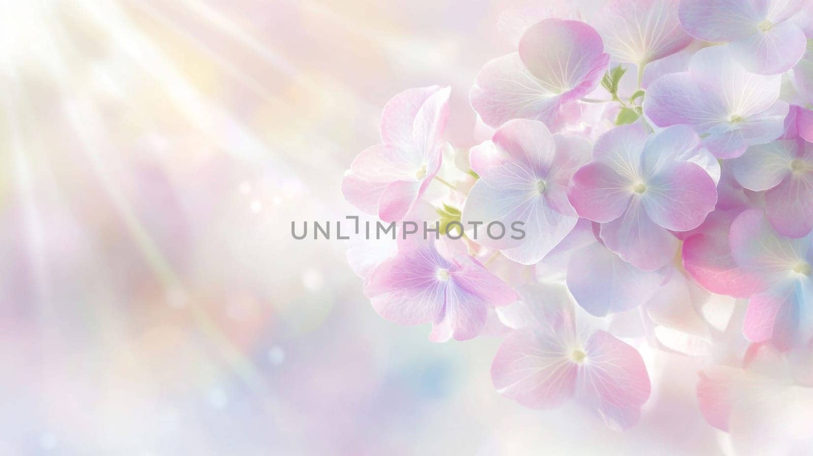 Delicate pink hydrangea flowers with soft bokeh light background, AI Generated