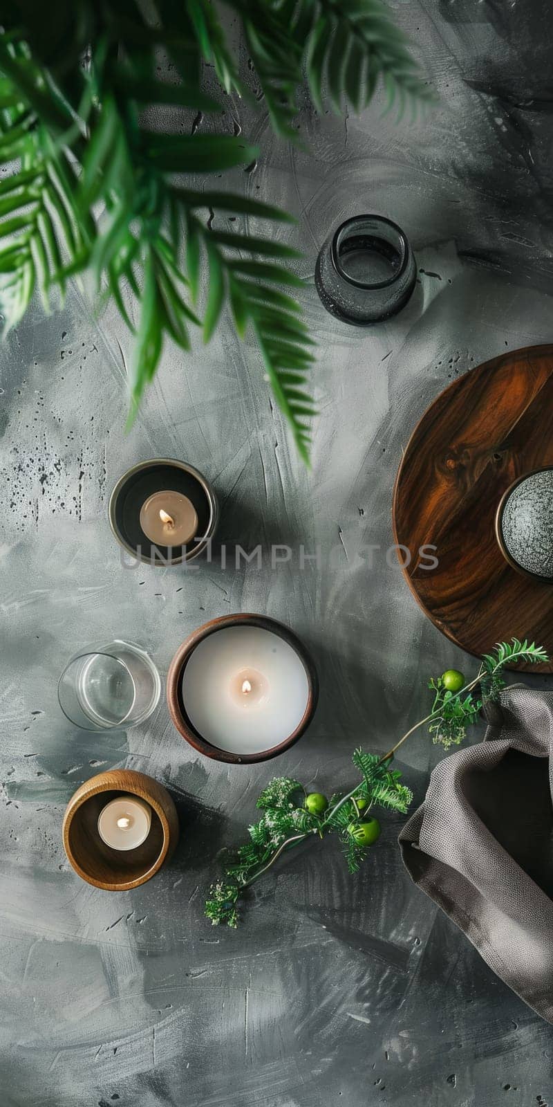 Flat lay view of contemporary home decor items on a sleek surface.