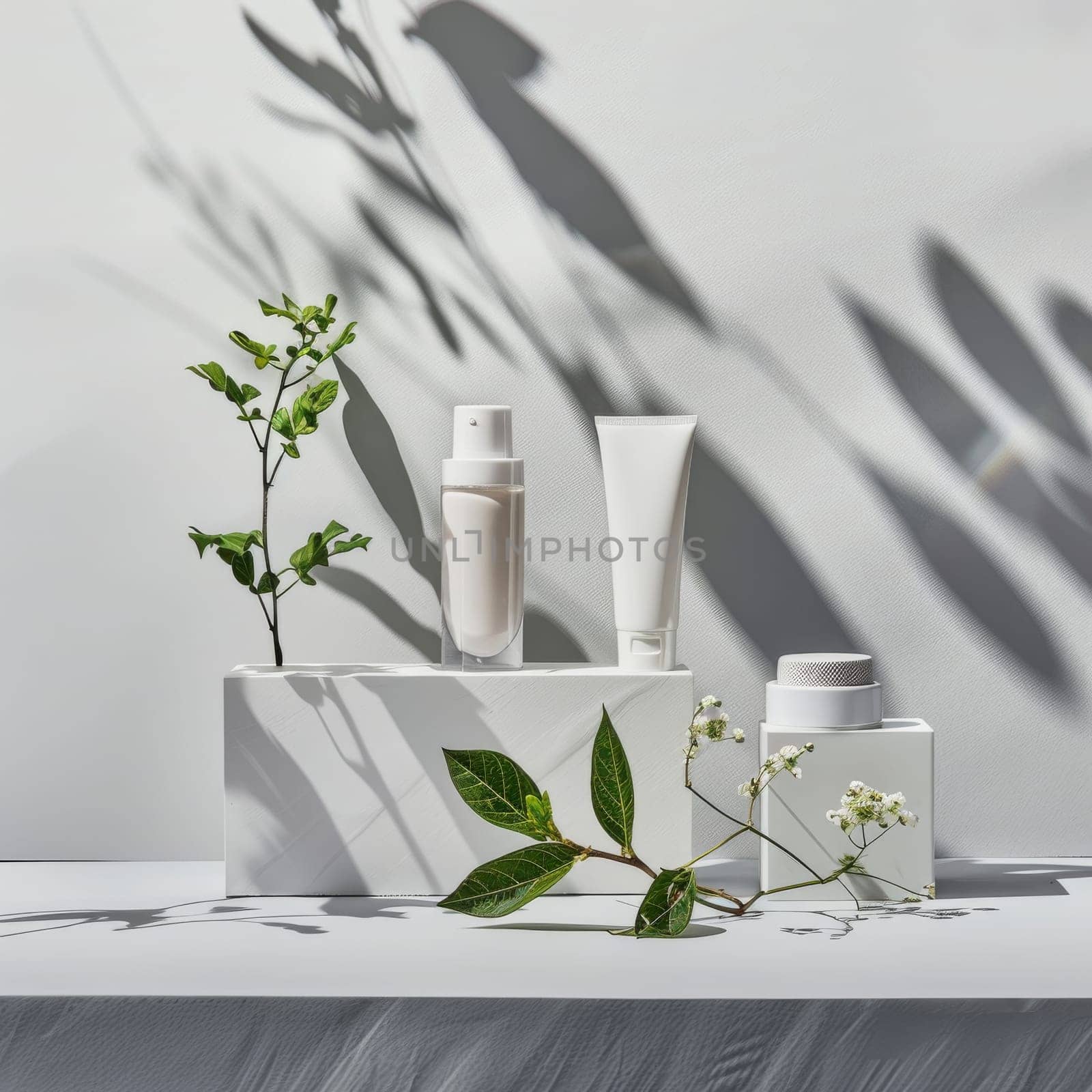 Minimalist arrangement with copy space for cosmetic brand promotion.