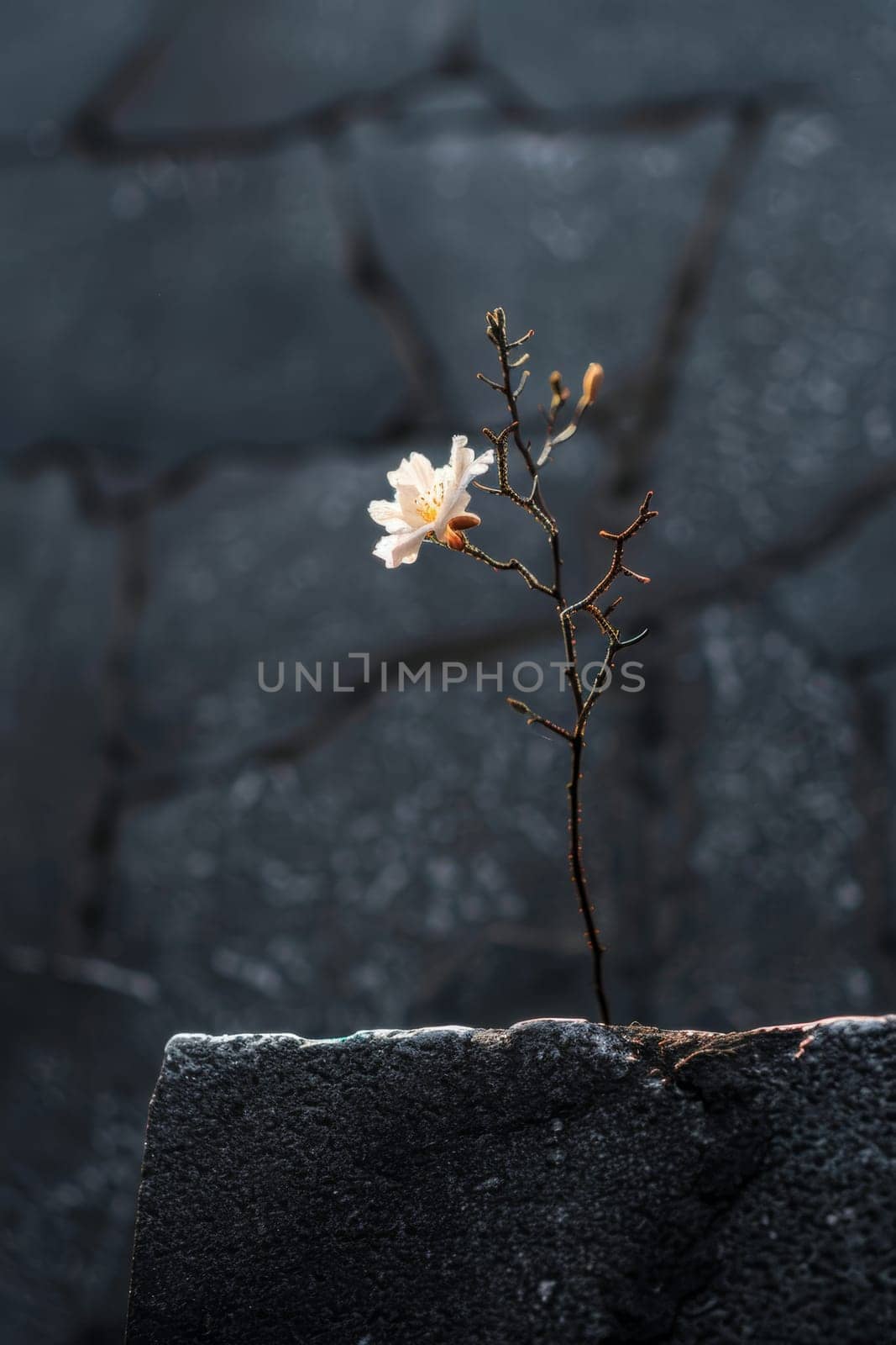 Minimalist design of a lone flower on a memorial.