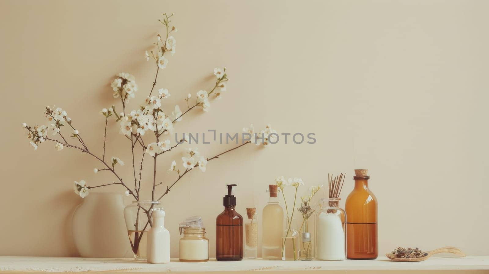 Minimalist display of natural self-care items