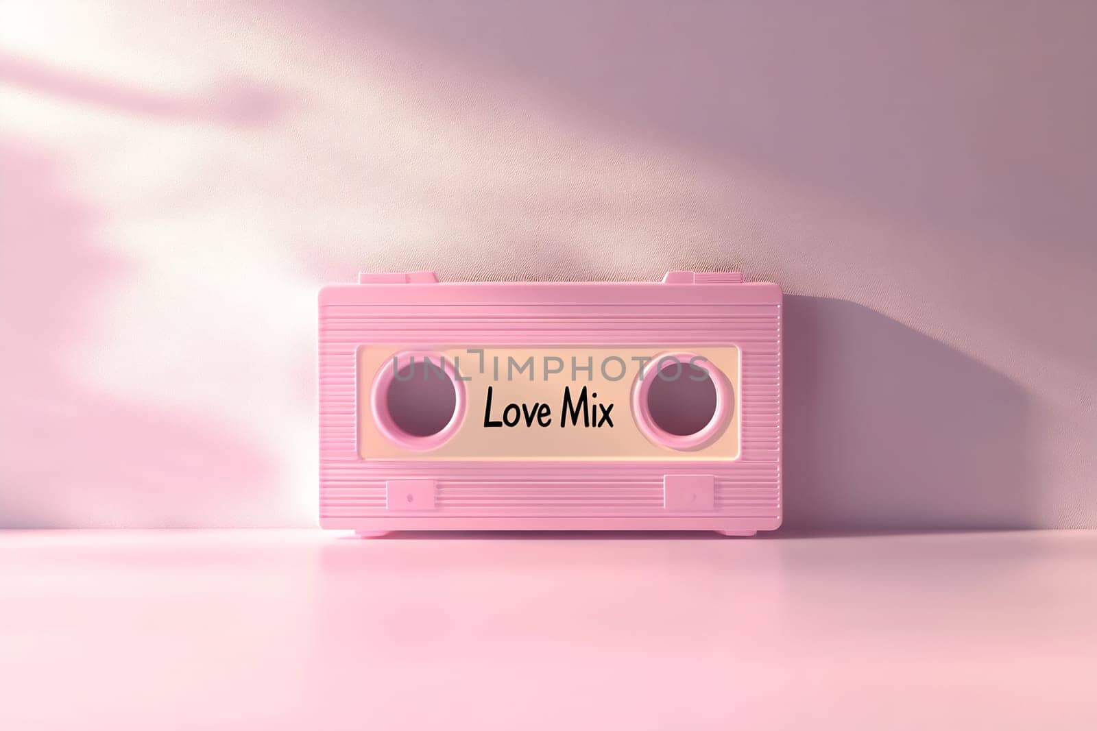 A pastel pink cassette tape labeled Love Mix rests on a soft surface, reflecting a vintage vibe perfect for music lovers.