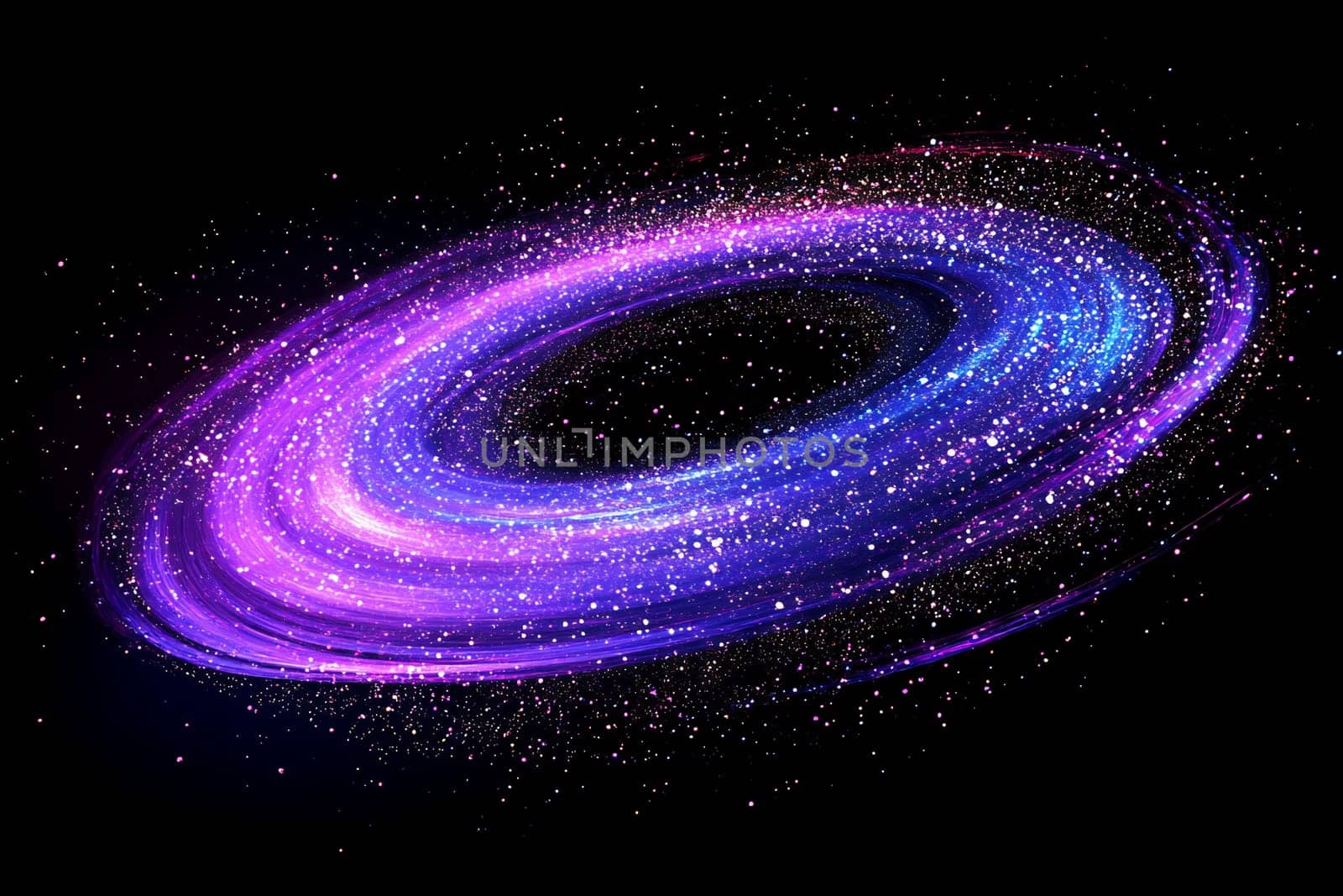 A stunning spiral galaxy features bright purple and blue hues scattered among countless stars in the vastness of space.