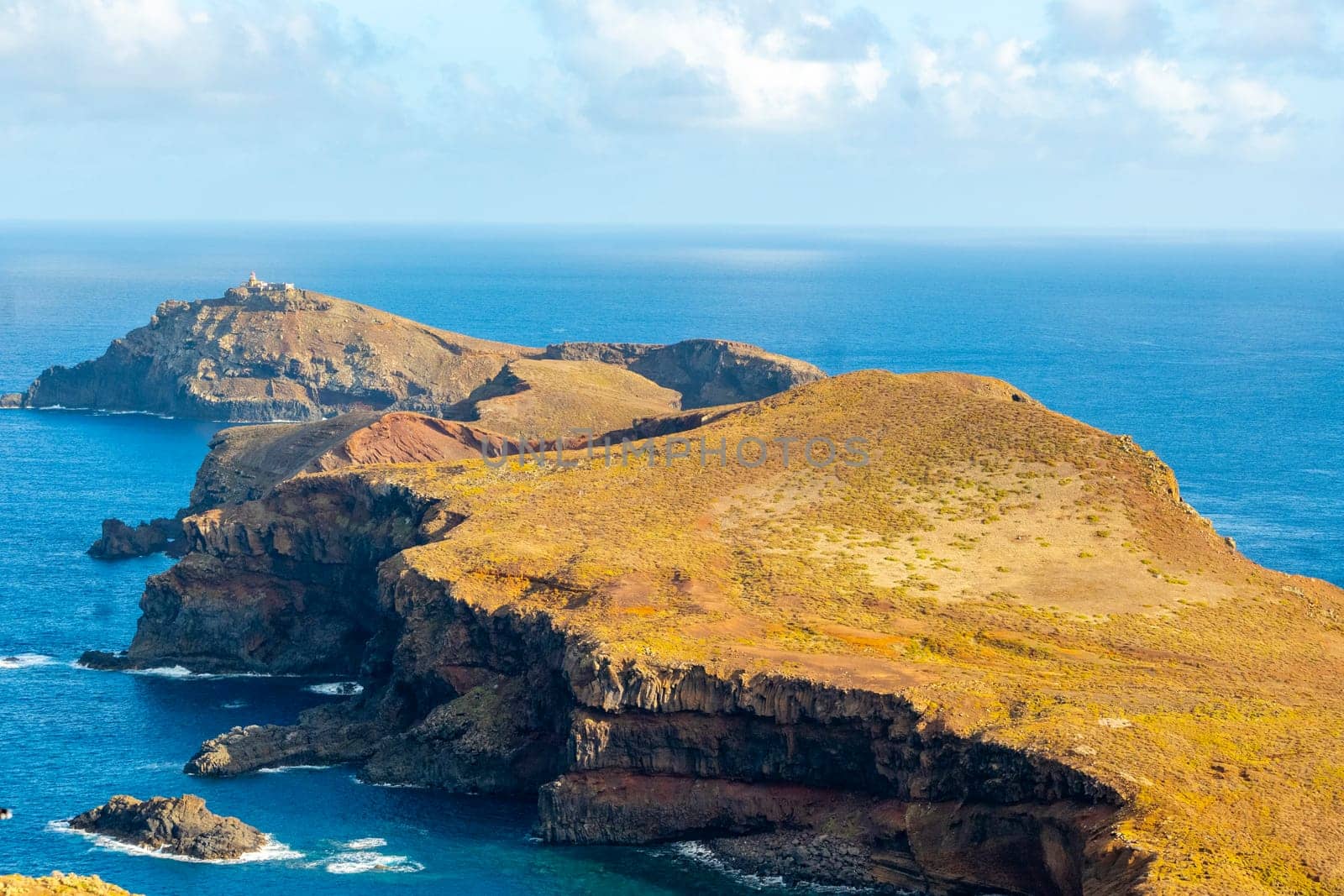 Canical, Madeira, Portugal, November 5th 2024: View on the Lighthouse of penisula Ilheu do Farol of Ponta de Sao Lourenco near Canical on Madeira
