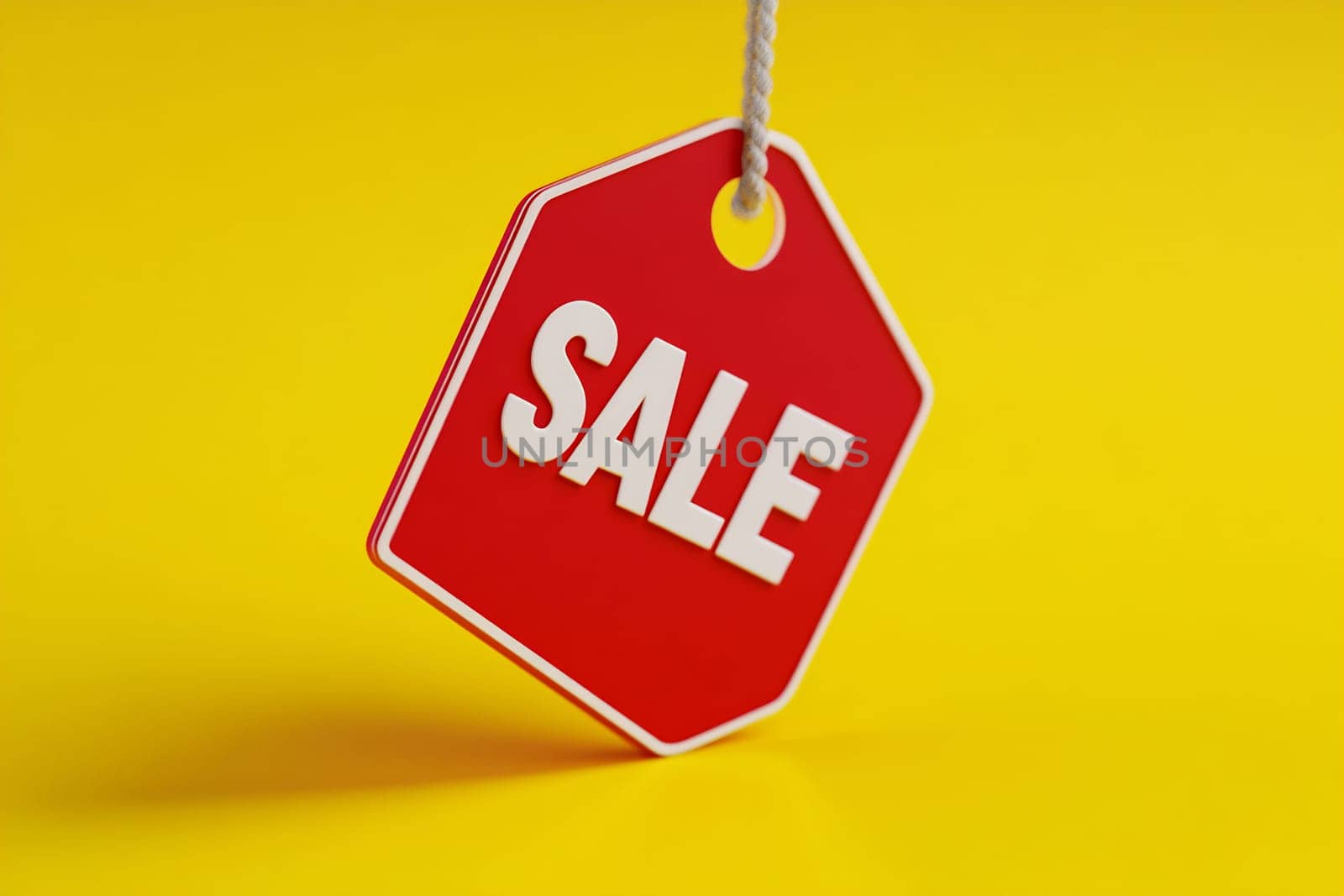 A red sale tag is prominently displayed against a cheerful yellow background, emphasizing a discount or promotion.