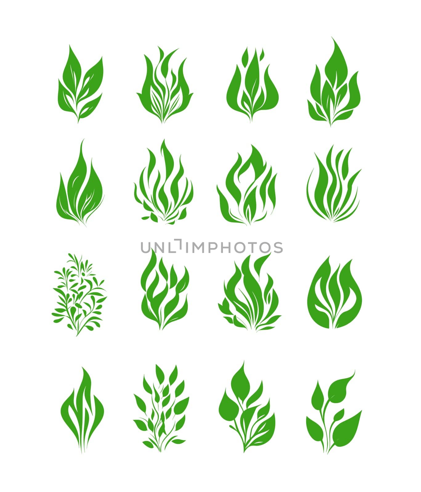 green leaves icon set vector