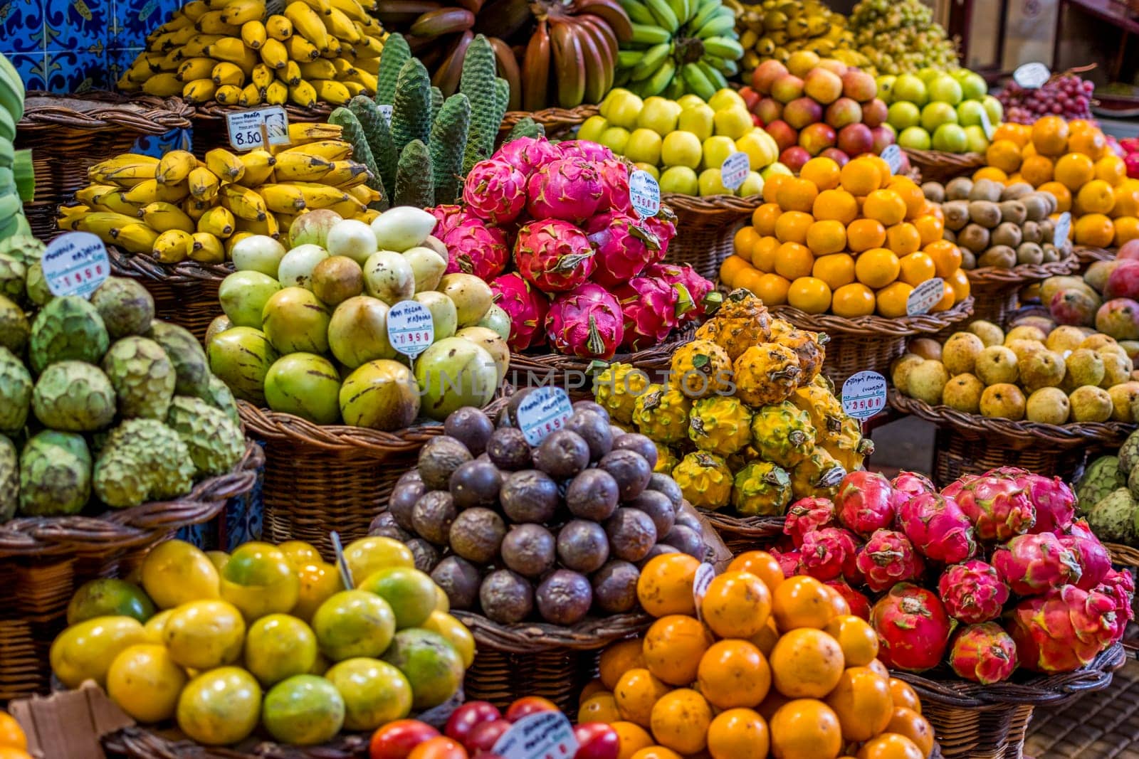 Funchal, Madeira, Portugal, November 7th 2024: Fruit for sale on the Mercado dos Lavradores, Farmers market, in Funchal, Madeira