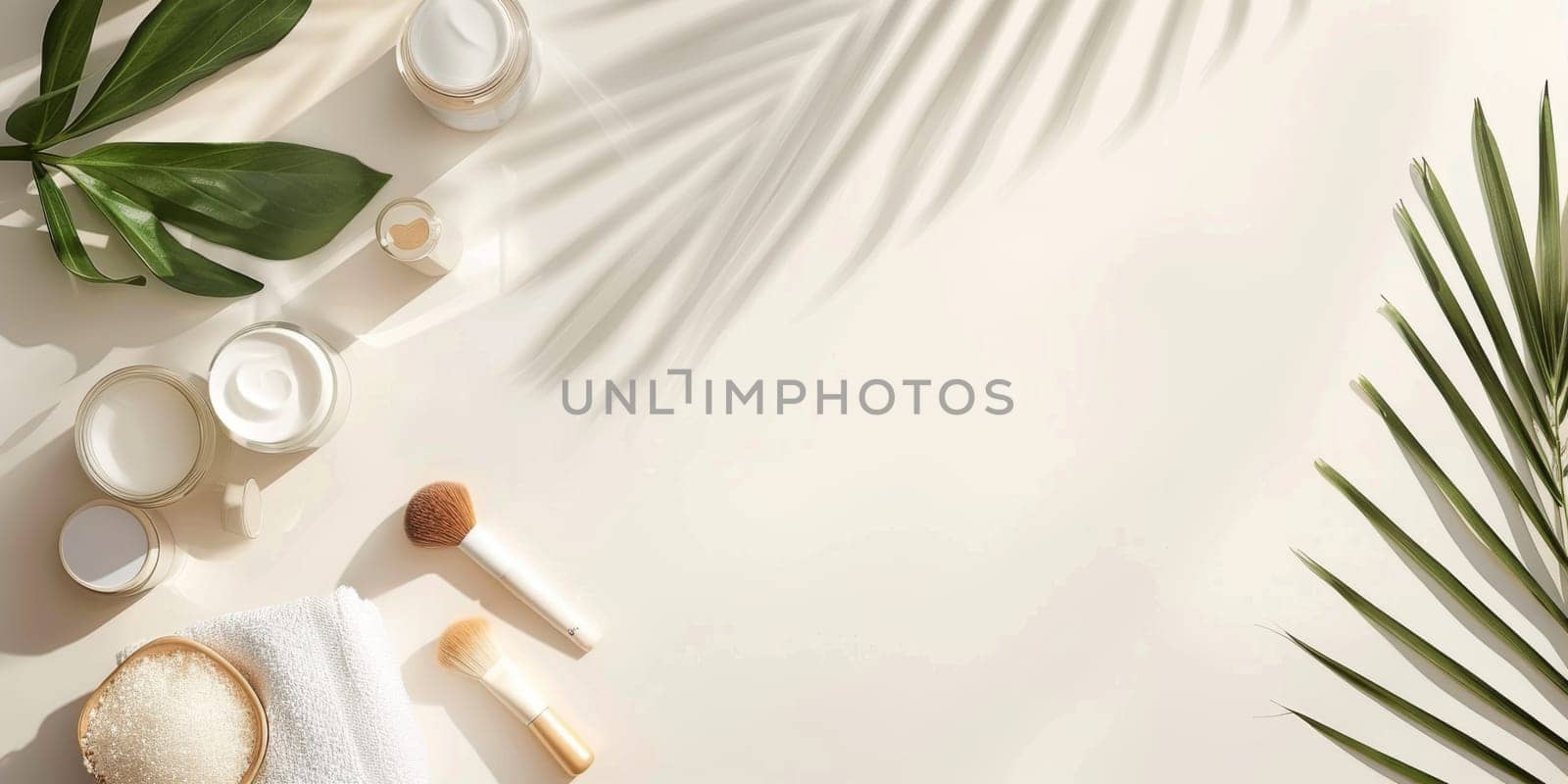 Neutral background with ample space for text alongside cosmetics.