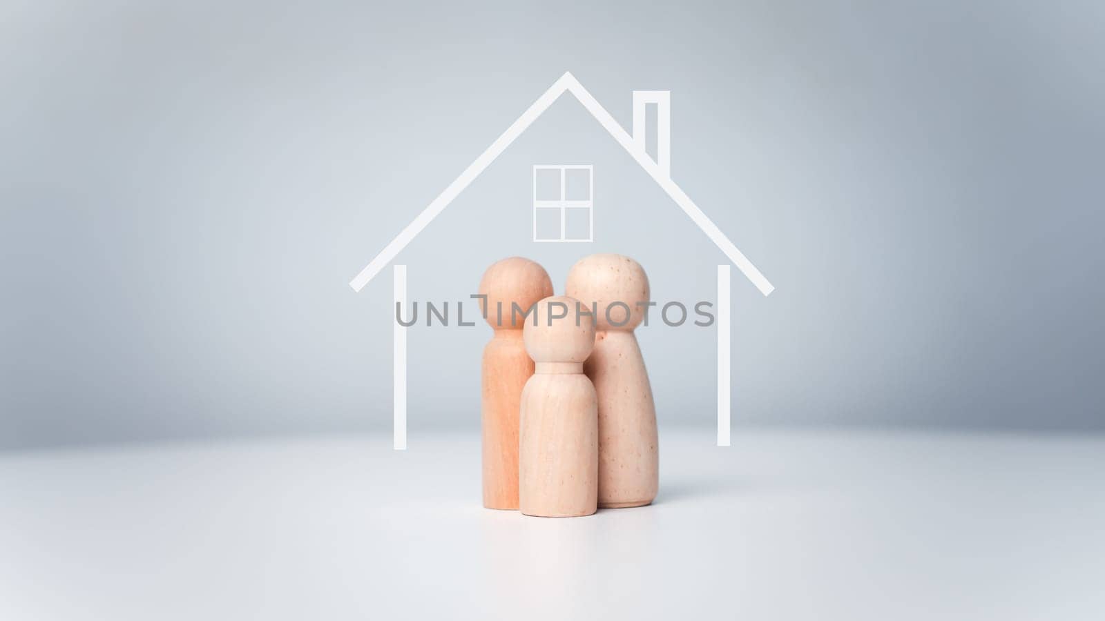 Human wood model with protecting glowing family assurance life and health concept, Life and health insurance. Home insurance for grandchildren, People lifestyles and Relationships in love concept.