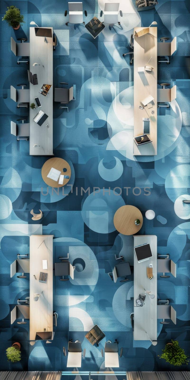 Office design featuring a repetitive layout pattern.