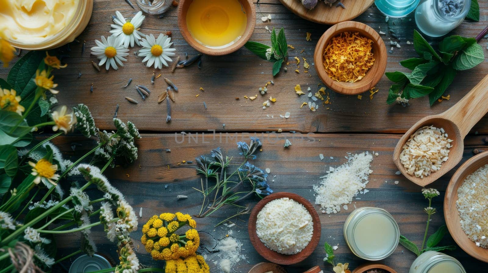 Overhead shot of holistic beauty routine