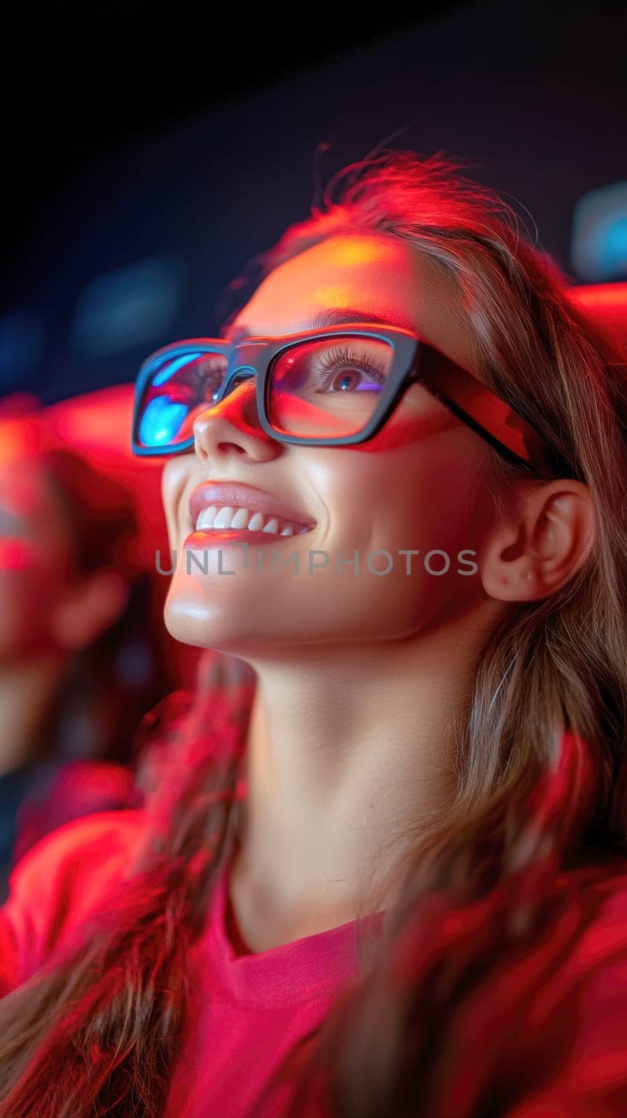 People watching the movie in the theater. AI generative.