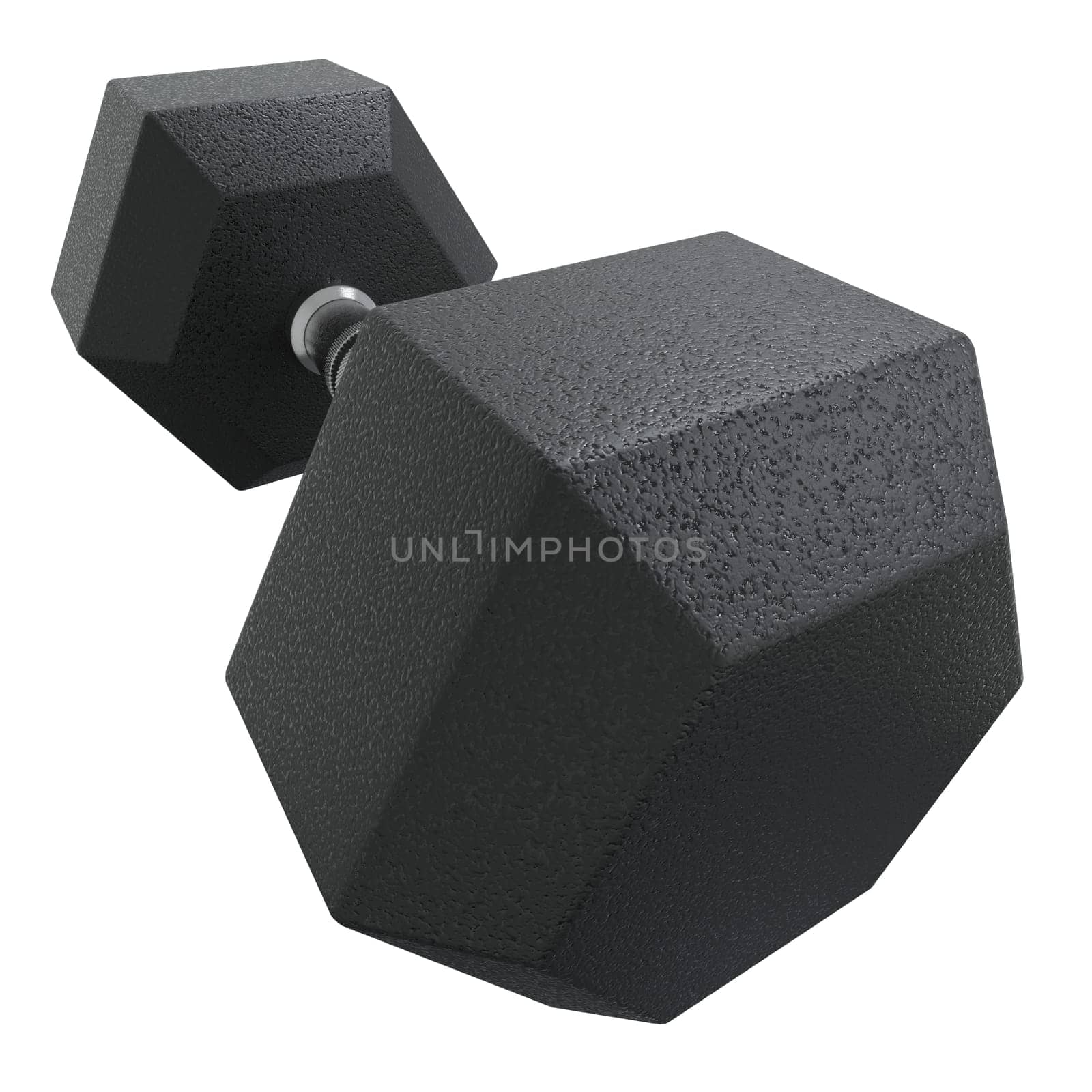 Blank Hex Dumbbell, weightlifting gym equipment, wide angle view, isolated on white background. 3D illustration