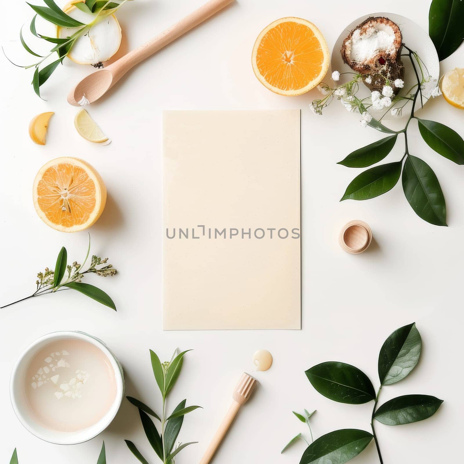 Stylish flat lay arrangement with empty space for text or logo.
