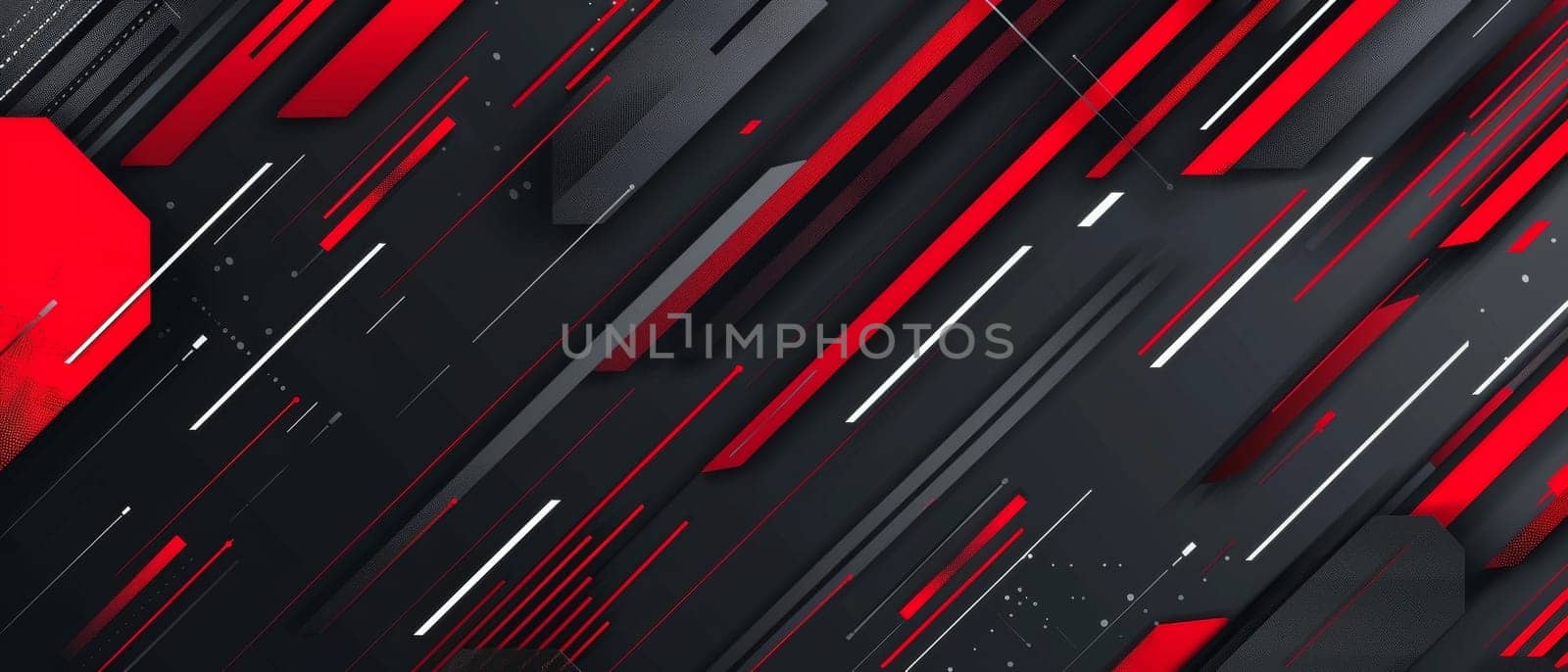 Abstract wide-format design capturing the essence of speed with red streaks and geometric patterns over a black background. Black red abstract geometric presentation
