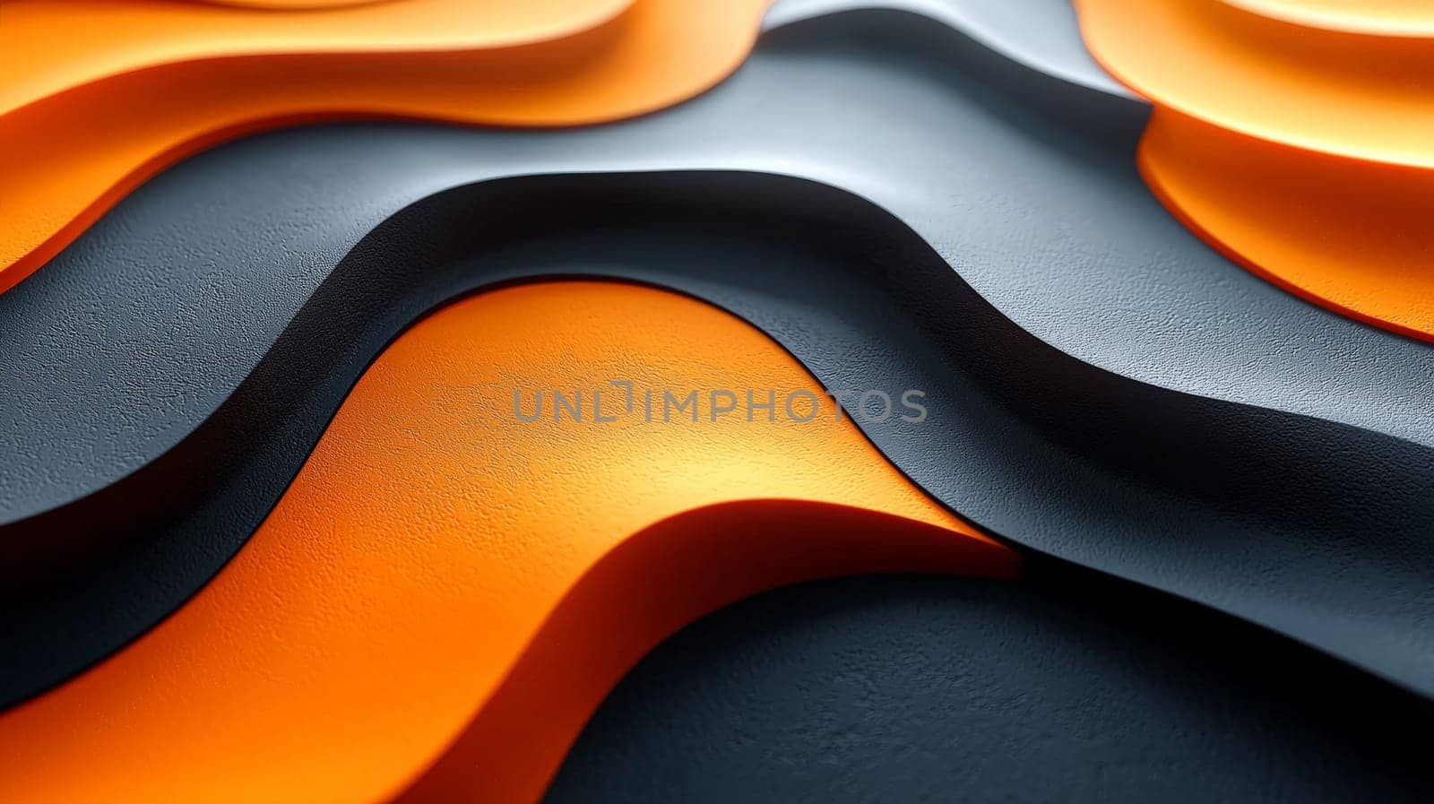 A hyper-detailed 3D rendering showcasing an abstract orange and black ripple effect. The design features intricate textures and high contrast, delivering a captivating visual depth and dynamic flow across the surface.