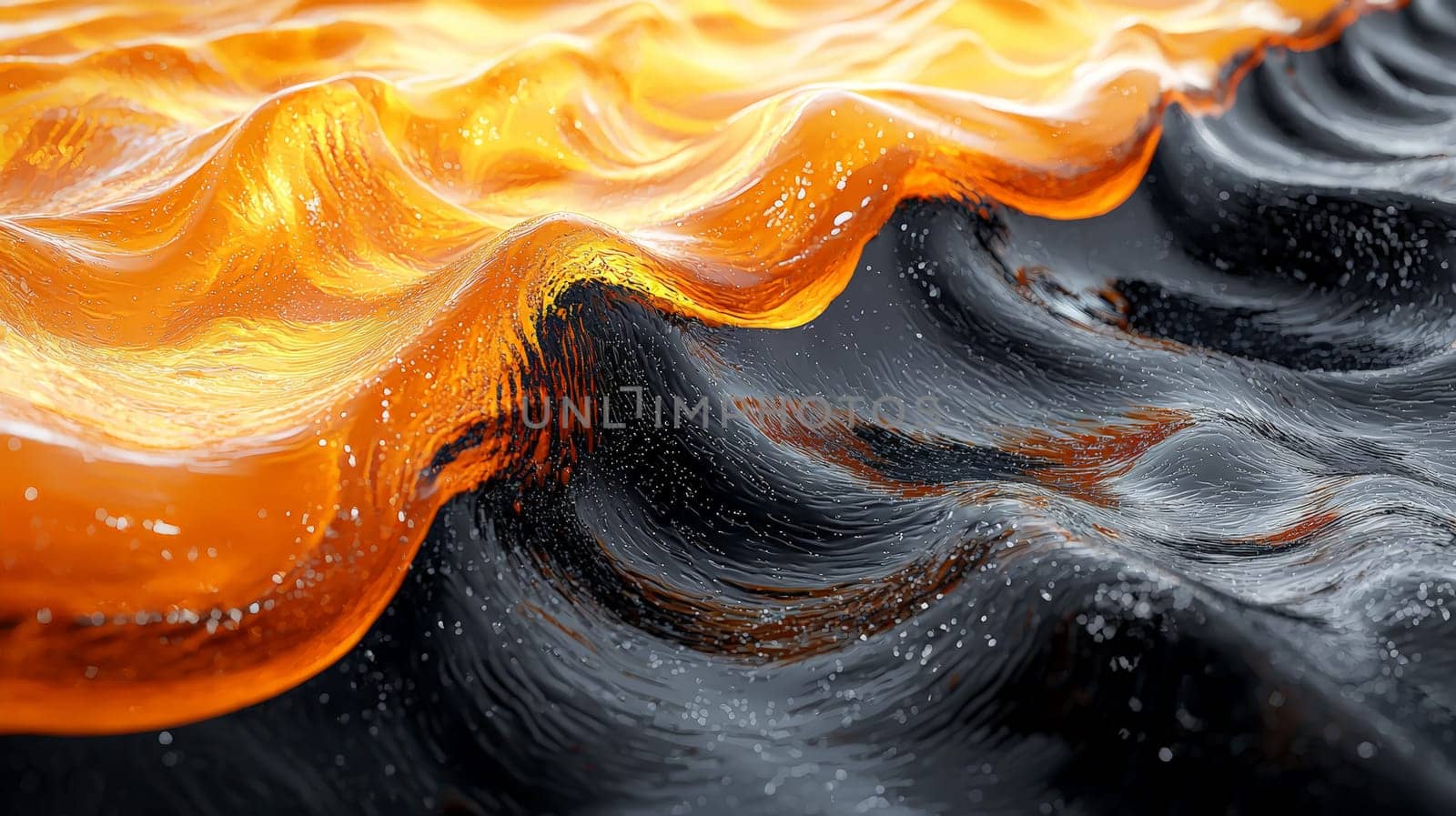 A hyper-detailed 3D rendering showcasing an abstract orange and black ripple effect. The design features intricate textures and high contrast, delivering a captivating visual depth and dynamic flow across the surface.