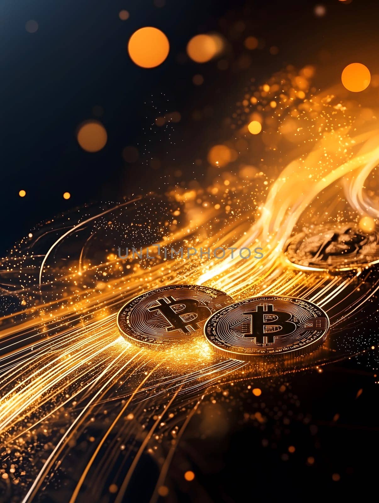 glowing bitcoin coins linked by complex blockchain networks, representing cryptocurrency, digital currency, decentralized systems, growing impact of crypto technology. AI generated image