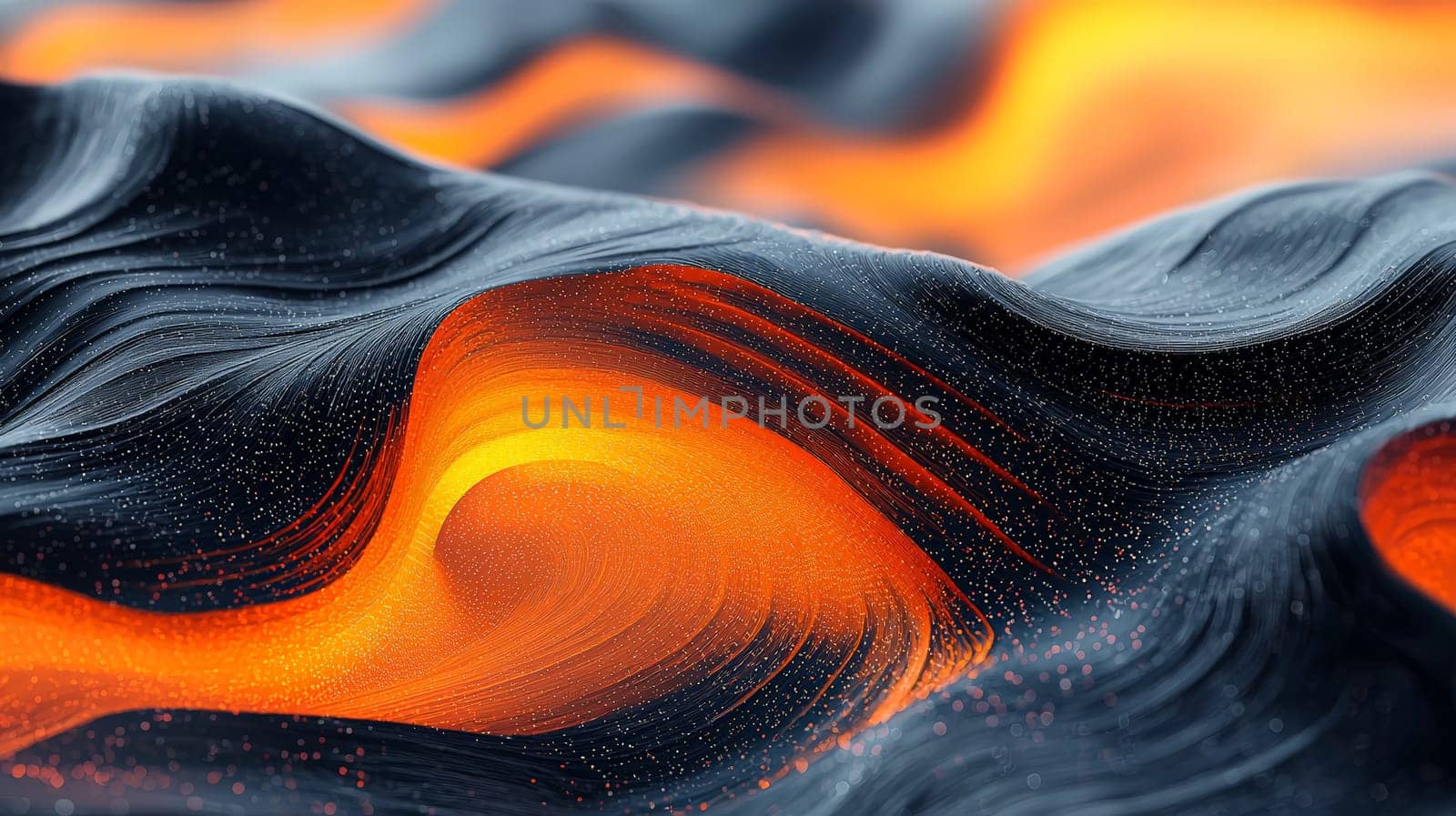 A hyper-detailed 3D rendering showcasing an abstract orange and black ripple effect. The design features intricate textures and high contrast, delivering a captivating visual depth and dynamic flow across the surface.