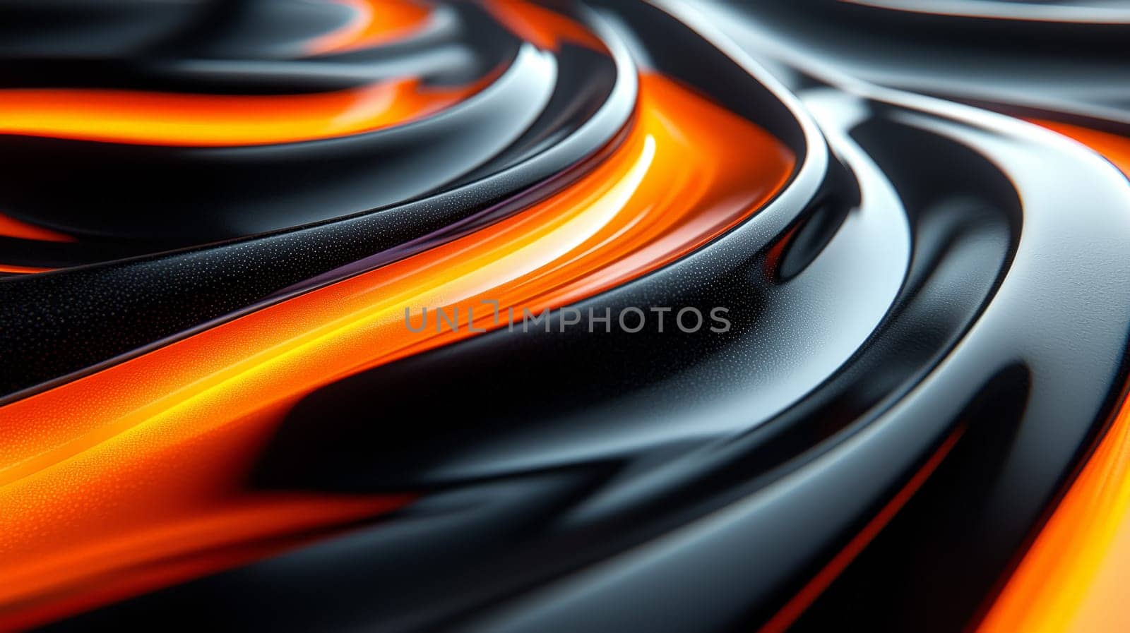 A hyper-detailed 3D rendering showcasing an abstract orange and black ripple effect. The design features intricate textures and high contrast, delivering a captivating visual depth and dynamic flow across the surface.
