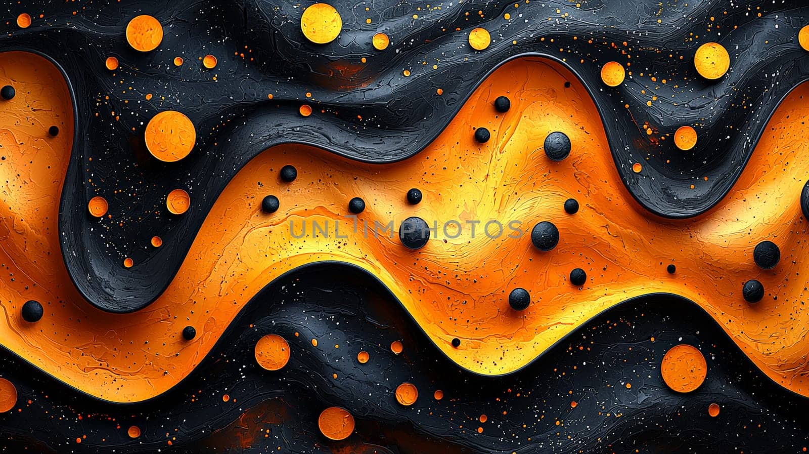A hyper-detailed, high-resolution 3D rendering featuring an abstract design inspired by traditional Aboriginal art, set in striking orange and black tones. The high-contrast composition highlights intricate patterns and textures, blending cultural motifs with modern digital aesthetics.
