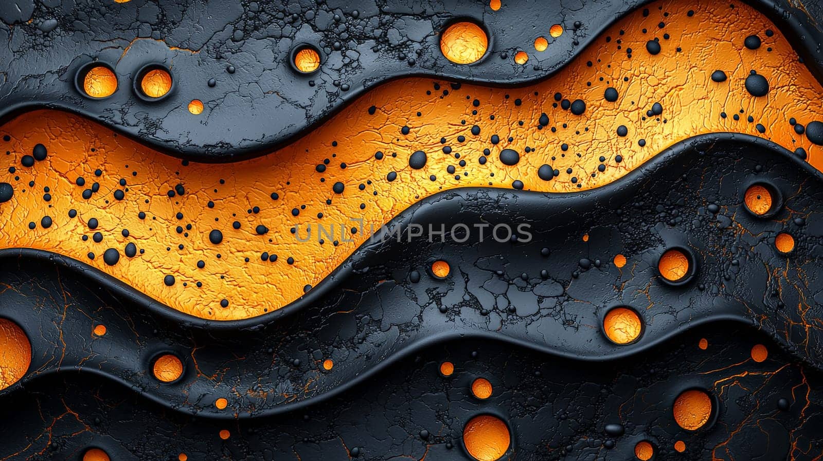A hyper-detailed, high-resolution 3D rendering featuring an abstract design inspired by traditional Aboriginal art, set in striking orange and black tones. The high-contrast composition highlights intricate patterns and textures, blending cultural motifs with modern digital aesthetics.