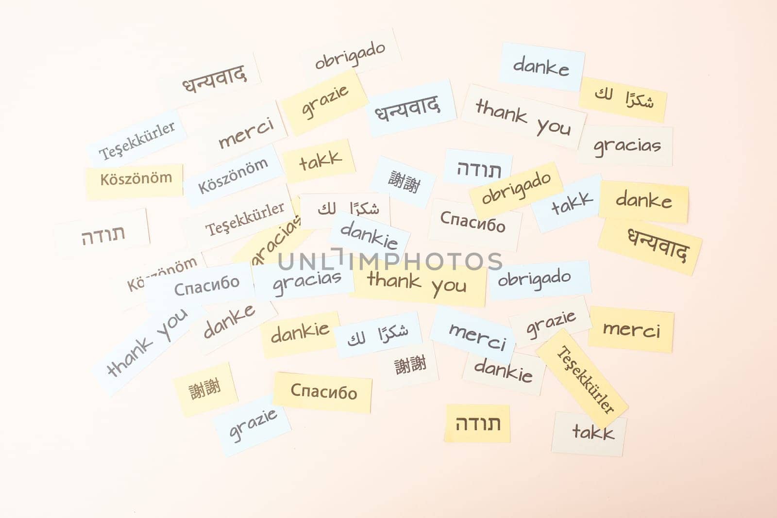 Thank you day, word thanks in different languages, being thankful, support, help and charity concept