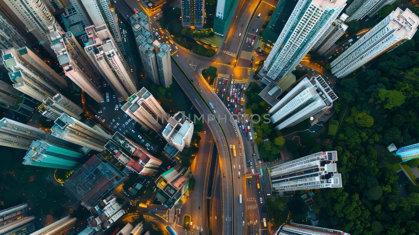 Aerial shot of a modern city's organized layout