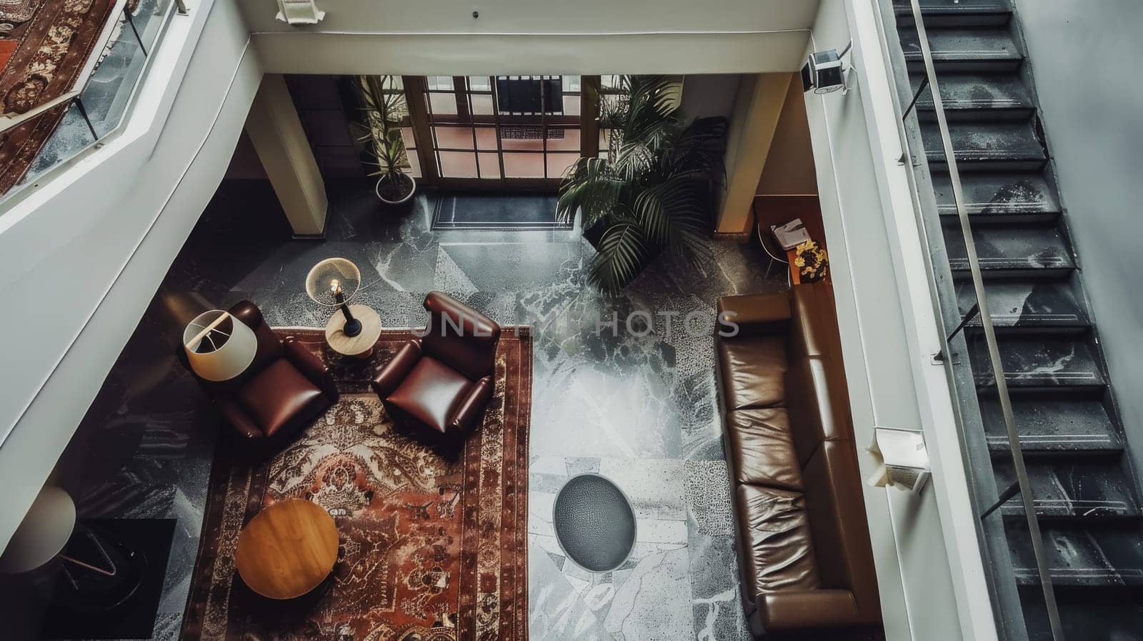 Aerial photograph providing a unique perspective on interior decor composition