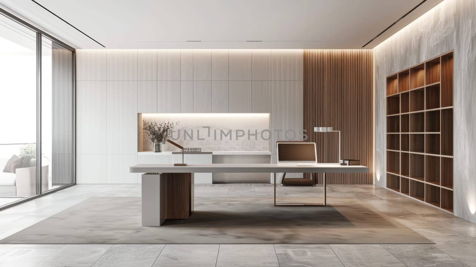 A sleek and sophisticated workspace design with minimalist accents and clean lines