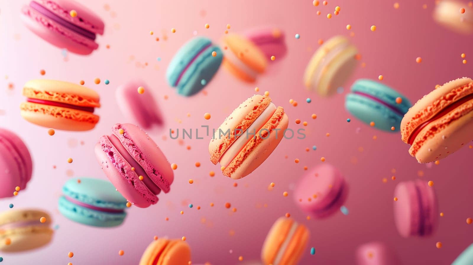 Abstract arrangement of floating macarons in a contemporary layout