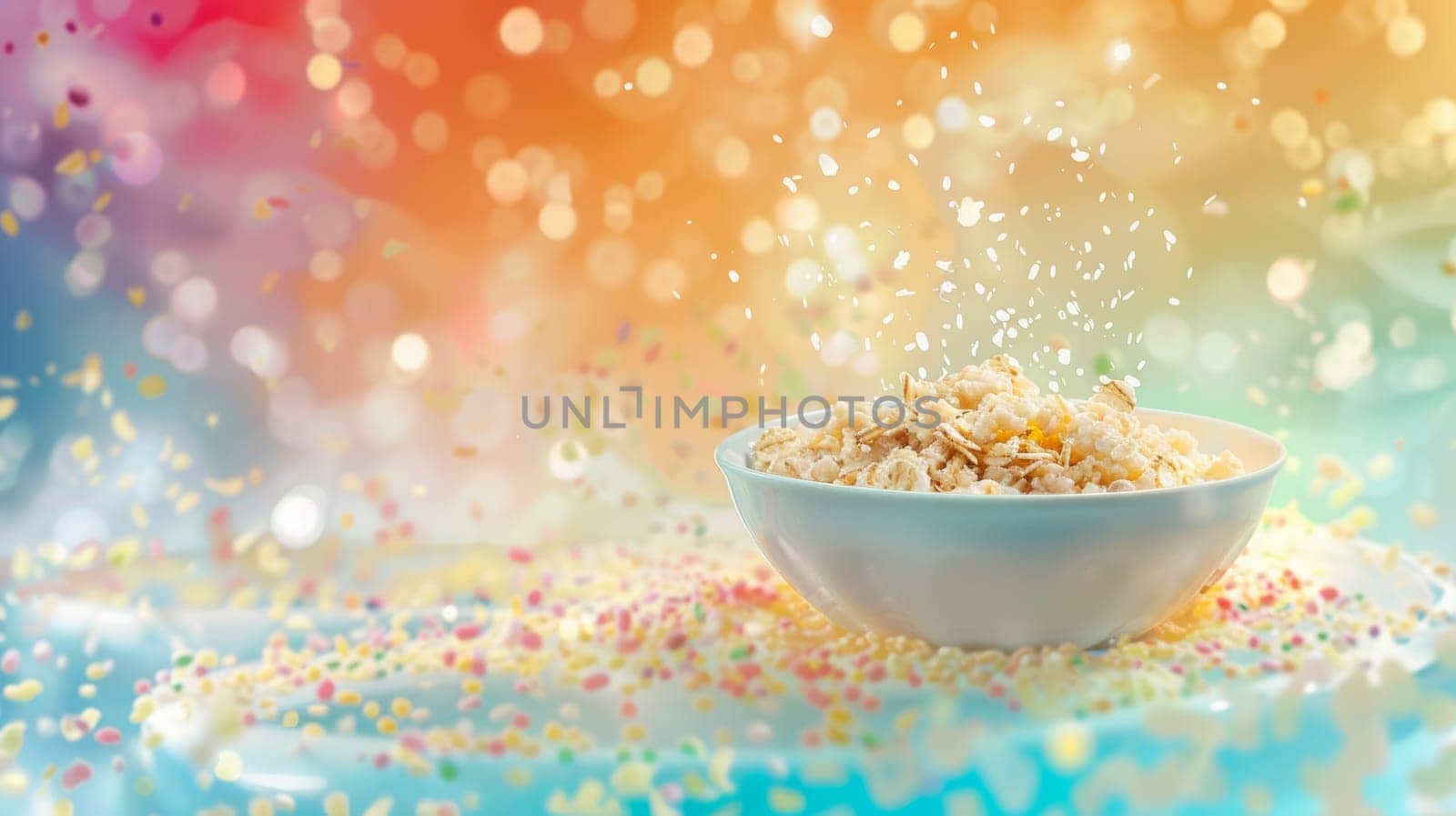 Abstract color background with a spinning bowl of oatmeal