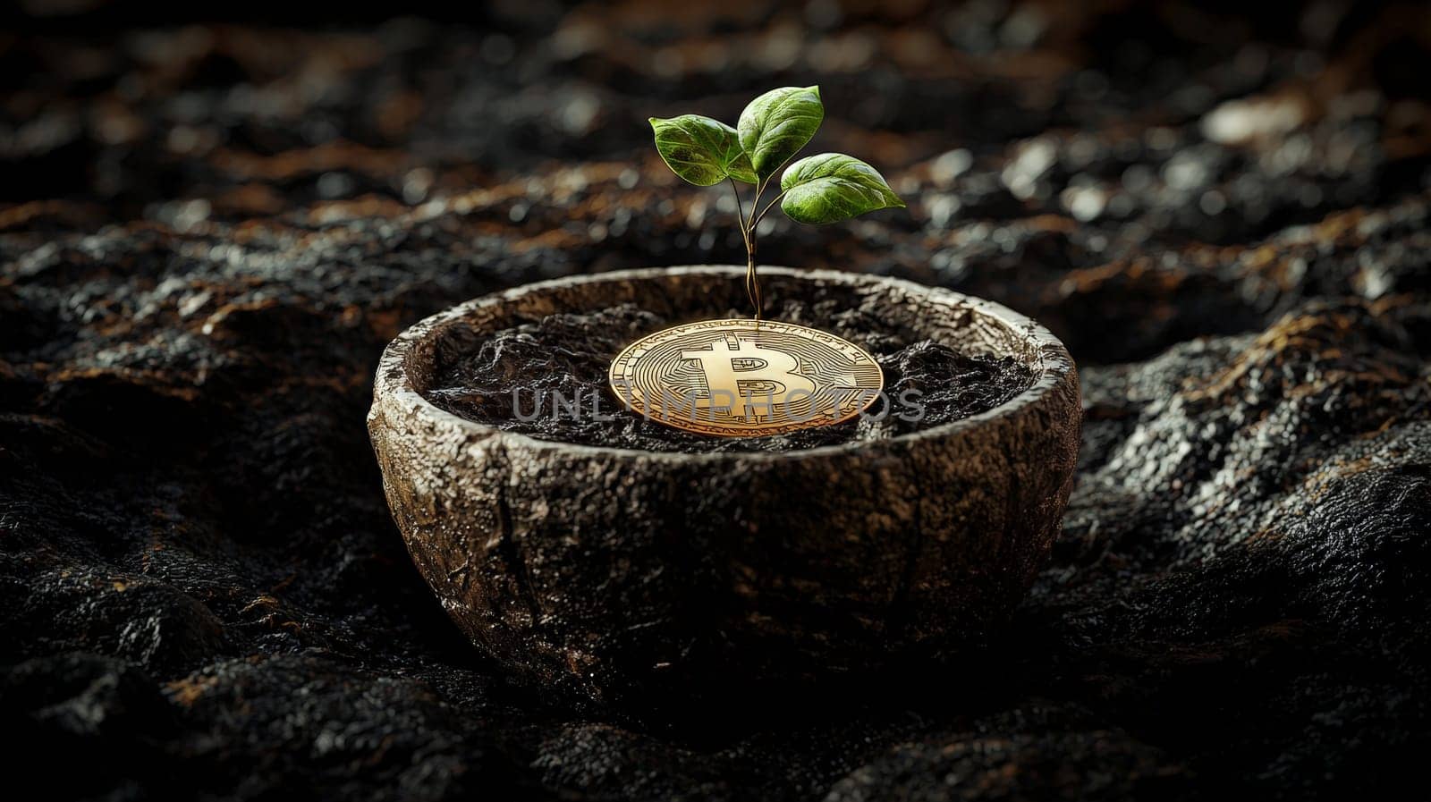 A high-quality, high-resolution conceptual image centered on Bitcoin, symbolizing its role in the financial and stock market. This visual representation captures the essence of cryptocurrency in modern financial contexts with sharp, detailed design.