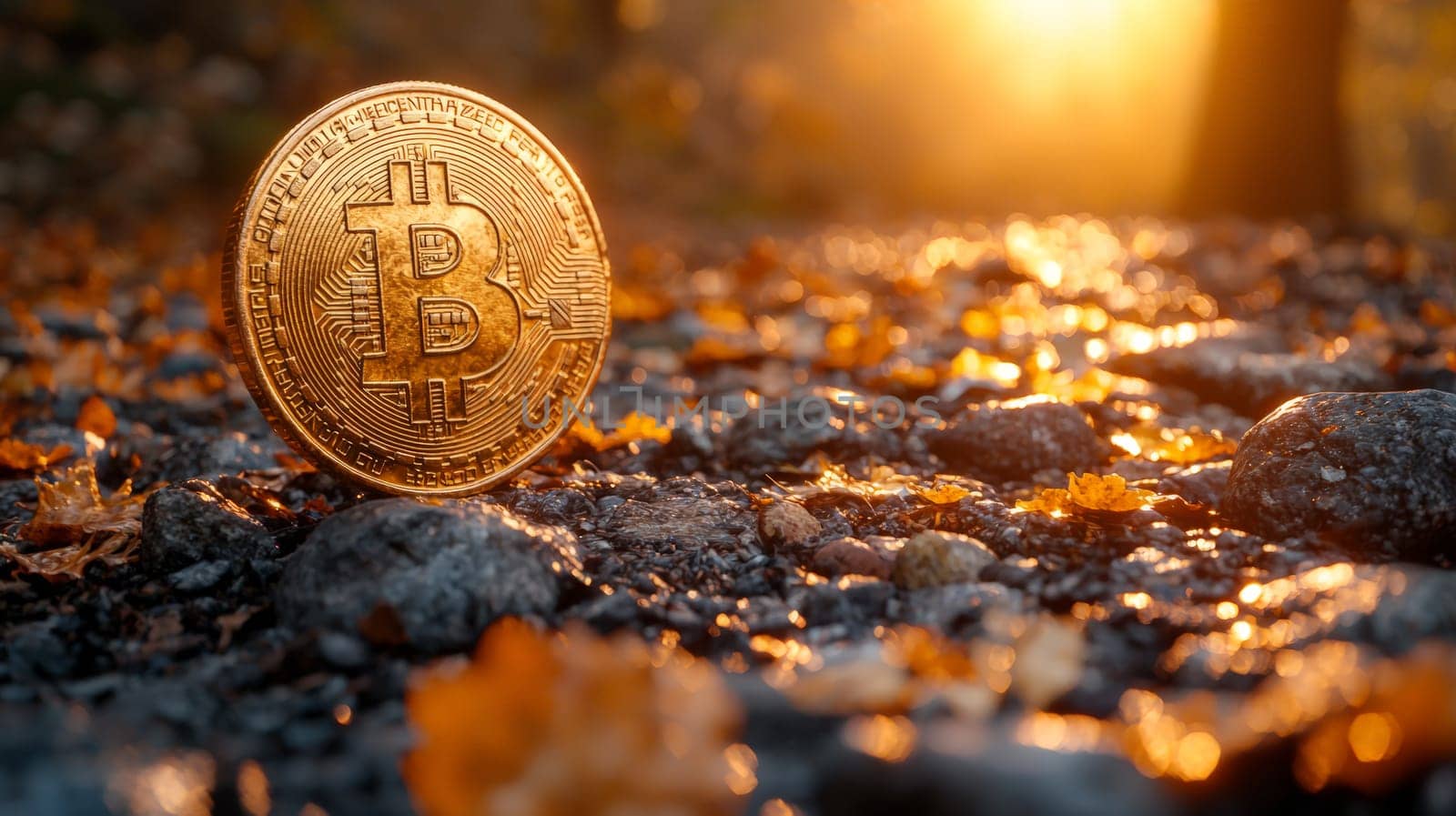A high-quality, high-resolution conceptual image centered on Bitcoin, symbolizing its role in the financial and stock market. This visual representation captures the essence of cryptocurrency in modern financial contexts with sharp, detailed design.