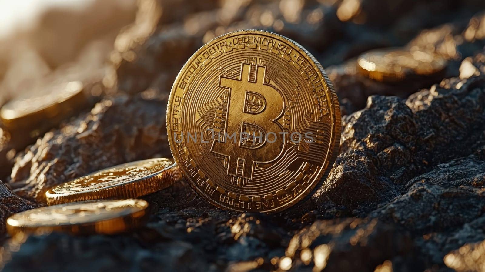 A high-quality, high-resolution conceptual image centered on Bitcoin, symbolizing its role in the financial and stock market. This visual representation captures the essence of cryptocurrency in modern financial contexts with sharp, detailed design.