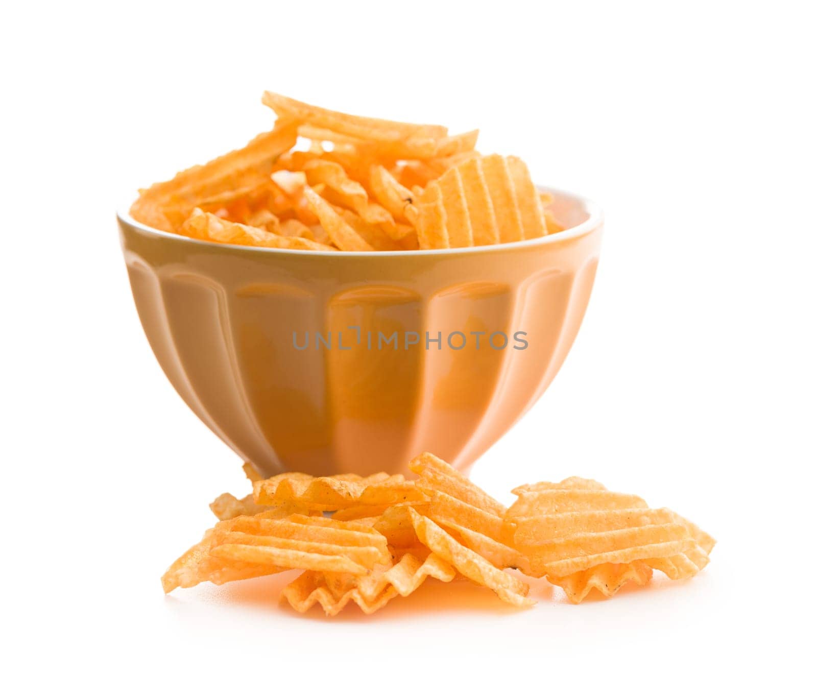 Crispy potato chips  isolated on a white background.