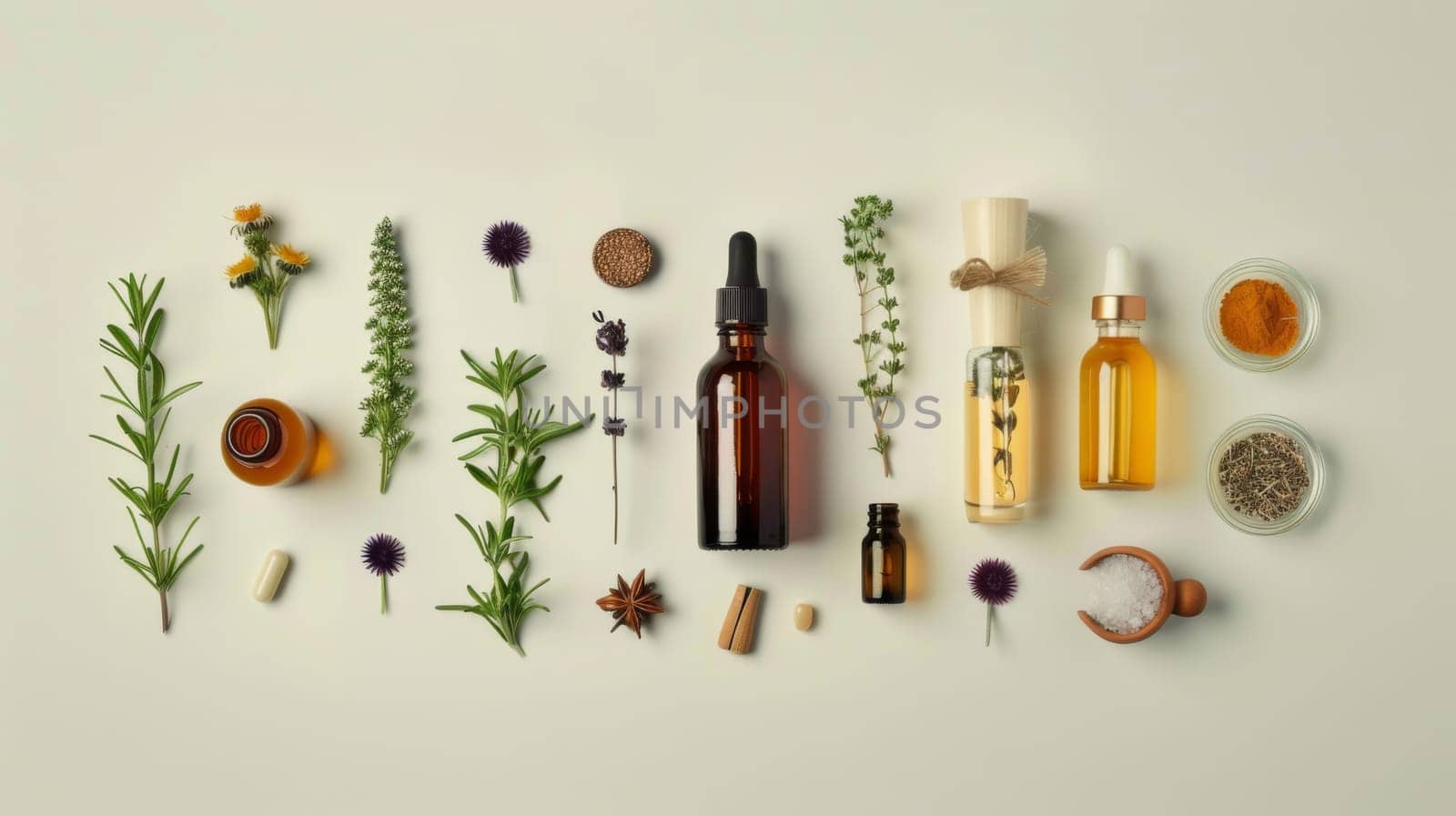 Balanced arrangement of holistic health essentials in a rhythmic grid layout pattern